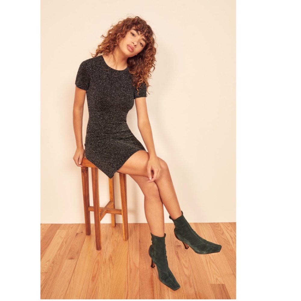 NWT Reformation Amina Black Metallic Dress
